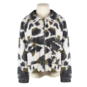 Womens Long Sleeve Turn-down Collar Jacket Outwear, Polar Fleece Lined Sherpa Full Zipper Pullover with Front Pocket