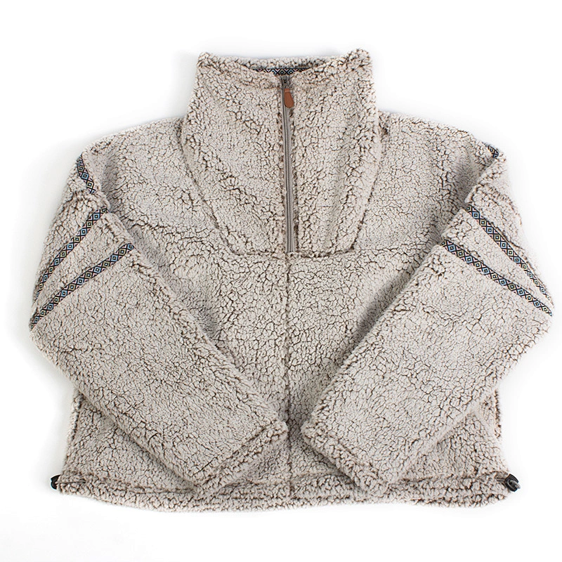 Womens Fuzzy Long Plush Teddy Sweatshirt Two Side Pocket Half Zip Sherpa Fleece Pullover