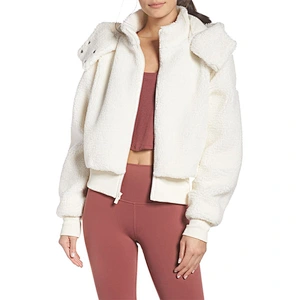 Direct Factory Womens Zip Up Sweatshirt Turn-down Collar Hooded Full Zip Teddy Jacket Sherpa Pullover