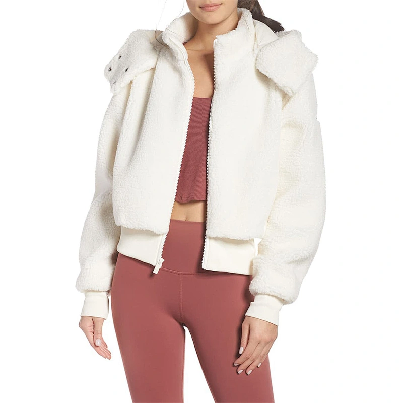 Direct Factory Womens Zip Up Sweatshirt Turn-down Collar Hooded Full Zip Teddy Jacket Sherpa Pullover