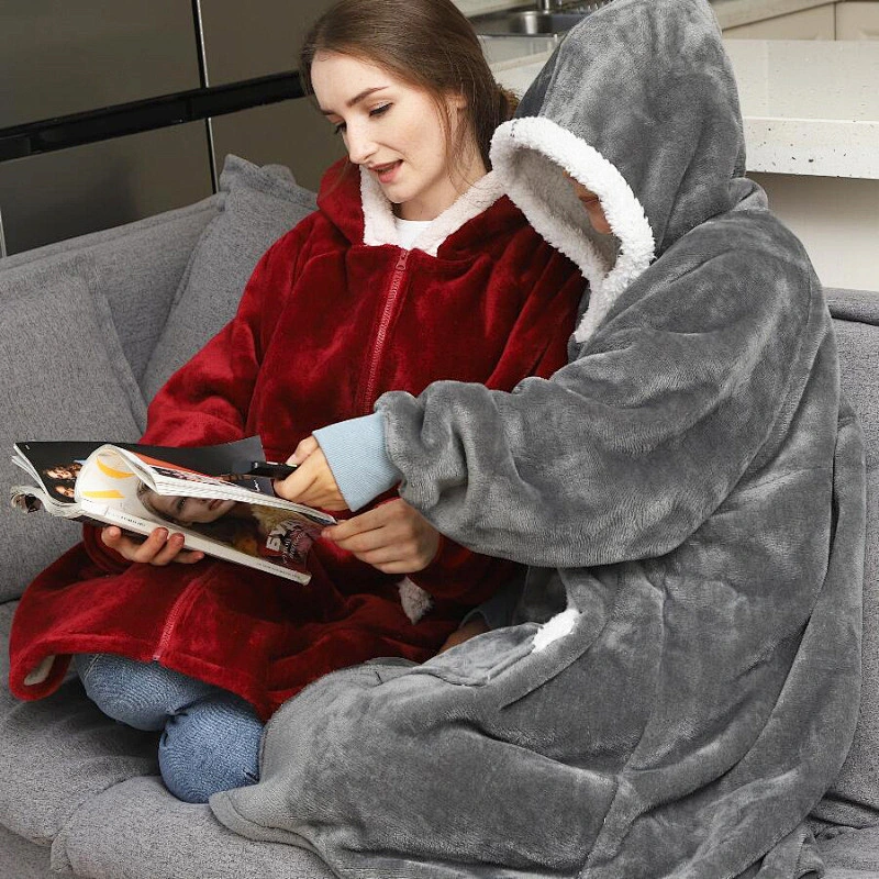 Custom Hoodie Blanket Sweatshirt Oversize Wearable Sherpa Zip-up Blanket Huggle Hoodie