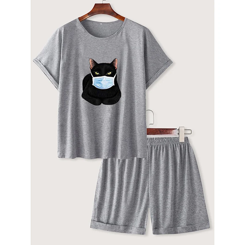2021 Amazon new arrival  women pajamas summer pajamas large-size printed short-sleeved pajamas