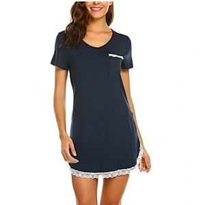 2021Amazon AliExpress Women's Pyjamas New Pocket Lace Cotton Skin-friendly Home Dress Middle Skirt