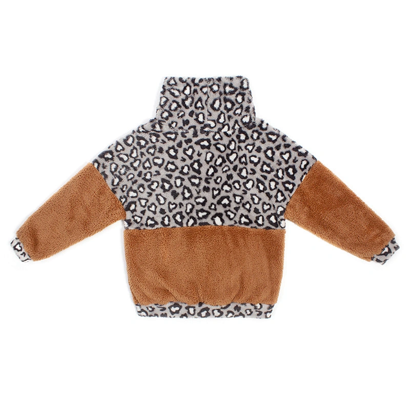 Custom Kangaroo Pocket Winter Warm Wool Teddy Bear Coat Stand Collar Cow Print Sherpa Fleece Sweatshirt
