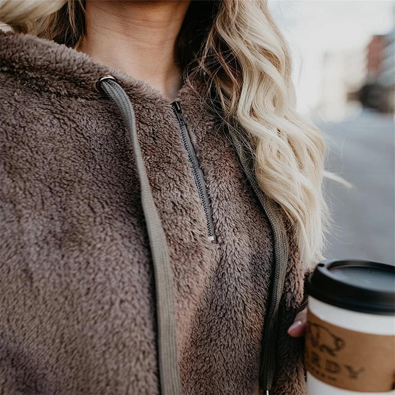 2020 Hot Sale Long Sleeve Hooded Solid Color Women's Sweater