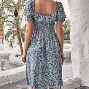 2021 New Arrival Tie Front Ruffle Trim Ditsy Floral Dress Office Dress Street Dress Casual Dress