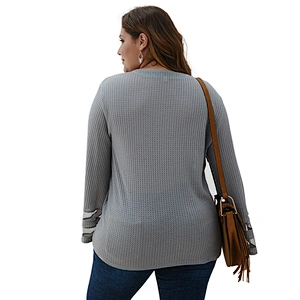 Factory Direct Womens Plus Size Mandarin Sleeve Knit Pullover Sweater V-neck Full Button Sweater tops