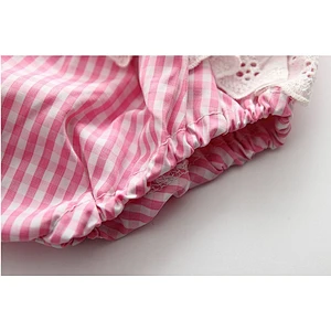 Baby Girls Striped Seersucker Bubble Straps Ruffle Bowknot Romper