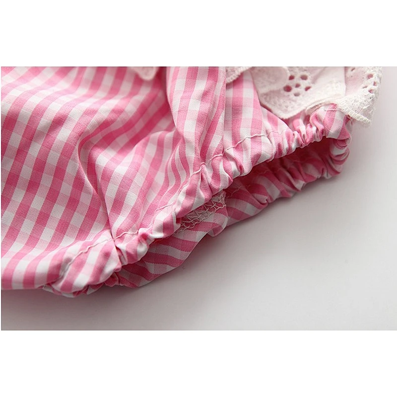 Baby Girls Striped Seersucker Bubble Straps Ruffle Bowknot Romper