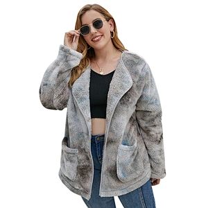 Womens Plus Size (L-5XL) Front Open Tie Dyed Sherpa Fleece Pullover, Oversized Tie Dye Teddy Coat