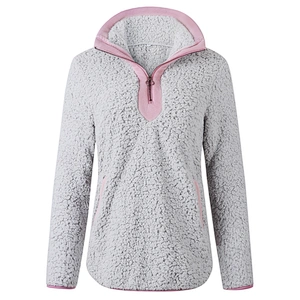 Ladies Fashion Turtleneck Sweatshirt Quarter Zipper Pocket Sherpa Hoodie Fleece Pullover