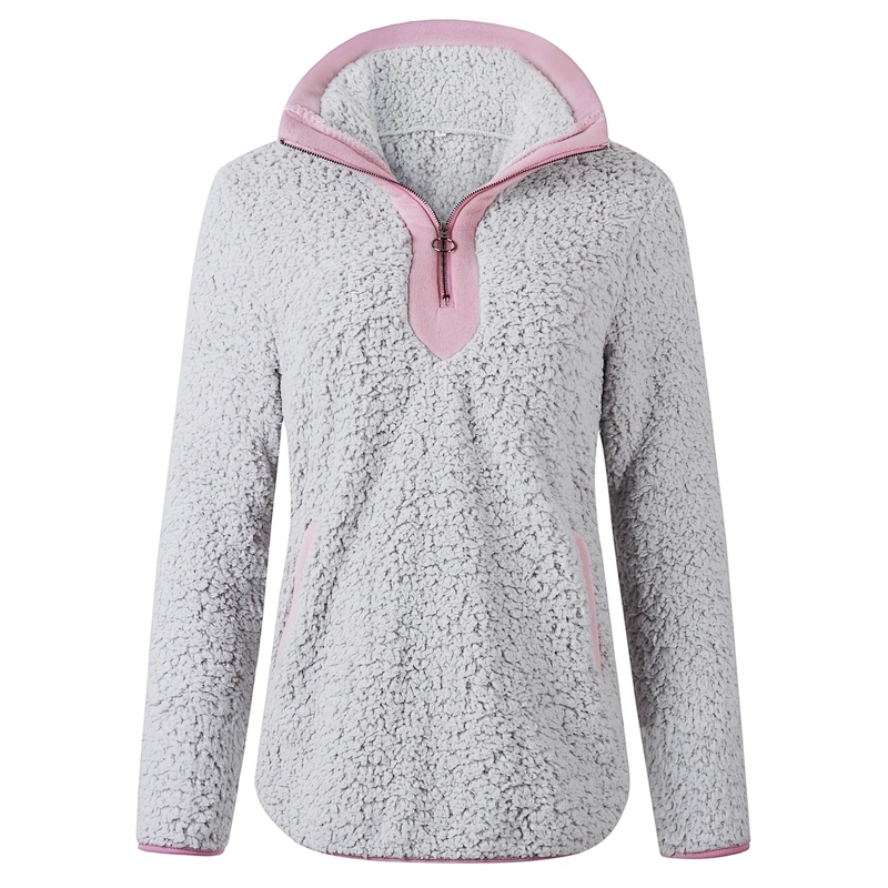 Ladies Fashion Turtleneck Sweatshirt Quarter Zipper Pocket Sherpa Hoodie Fleece Pullover