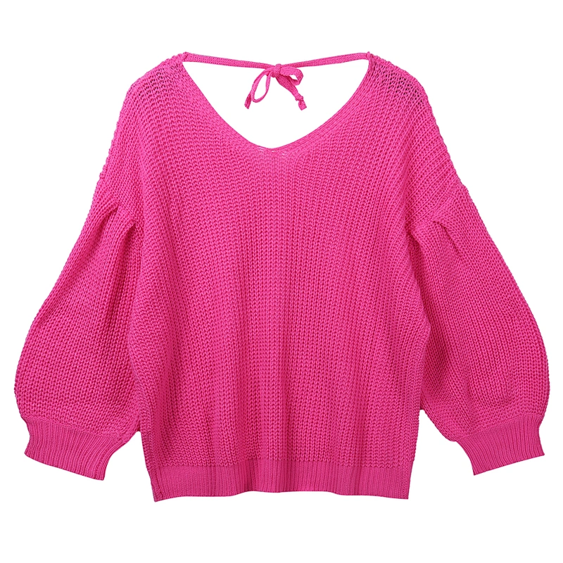 Amazon Top Women's lantern sleeves Off Shoulder Knit Jumper Pullover Tops V-neck Loose backless Sweater