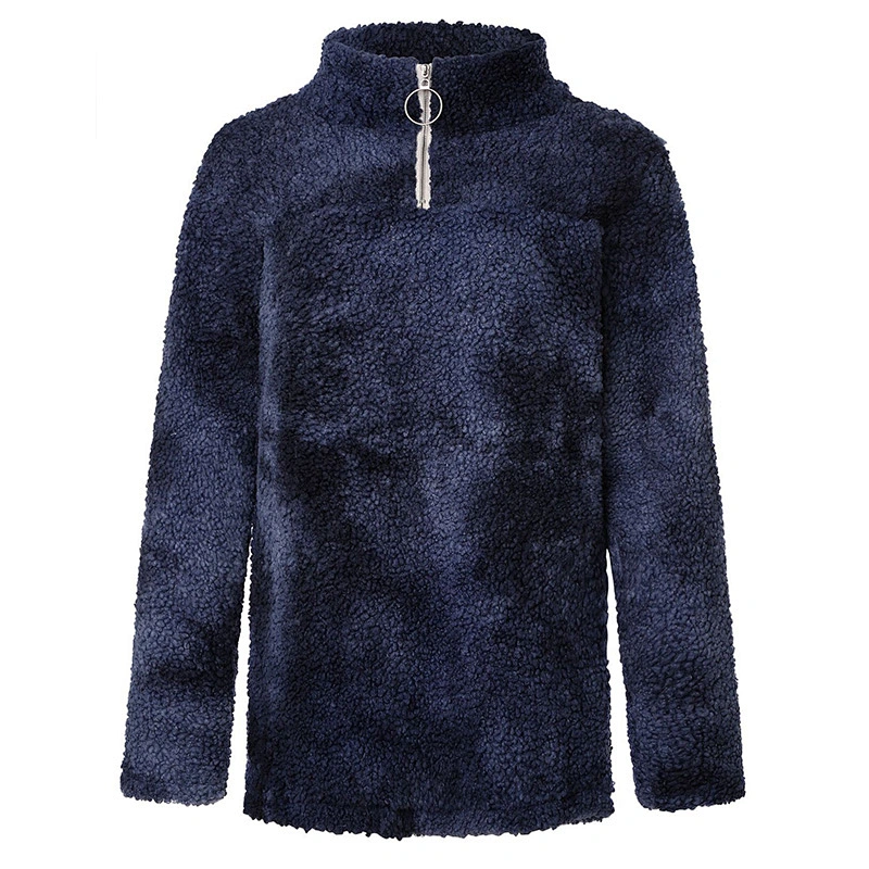 2020 Women's Tie Dye Zipper Sweatshirt Fluffy  Fleece Sherpa pullover Tops Outwear