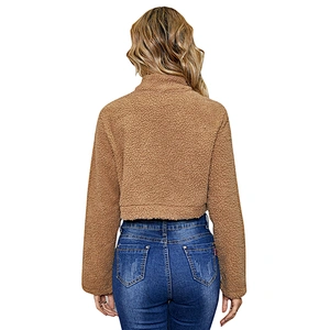 2021 Amazon Hot Womens 1/2 Zip-up Fuzzy Sweatershirt Cropped Bomber Sherpa fleece pullover