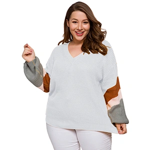 New Women's Knit Jumper V neck long loose 4 color sleeve Bright Color Plus size Sweater