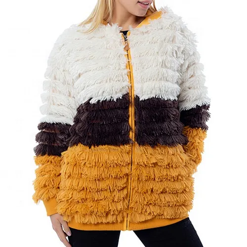 Womens Luxury Winter Jacket Outwear Color Block PV Fleece Full Zip Sherpa Hooded Jacket Coat