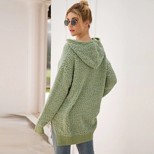 Brand New Design Fashion Sweater pullover Plain Loose Women Knit Hoodie with drawstring
