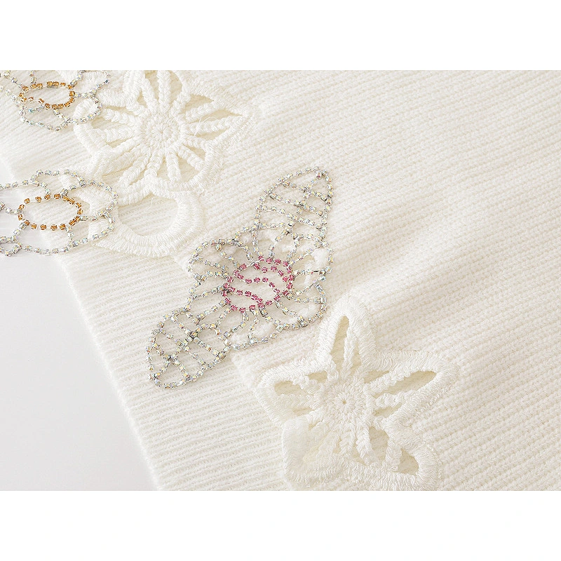 Custom Logo Lady Fashion Vintage Style Loose Knitting Pullover Jumper Lace Beading Knitted Sweater Tops