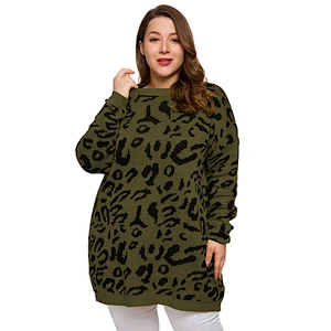 Fashion winter fat Women Pullover Crew Neck Loose Casual Leopard Print Oversize Sweater