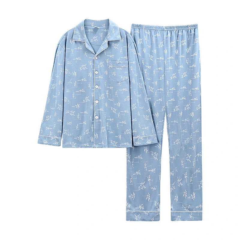 Wholesal Men long sleeve 100% cotton pajamas set Plus size solid color cardigan trousers cousal Comfy Pants Two Pieces Sets