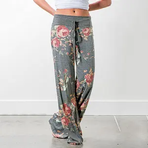 Factory Wholesale Women's Pajama Lounge Pants Floral Striped Polka Dot Print Comfy Casual Stretch Palazzo Bottoms Pants Wide Leg