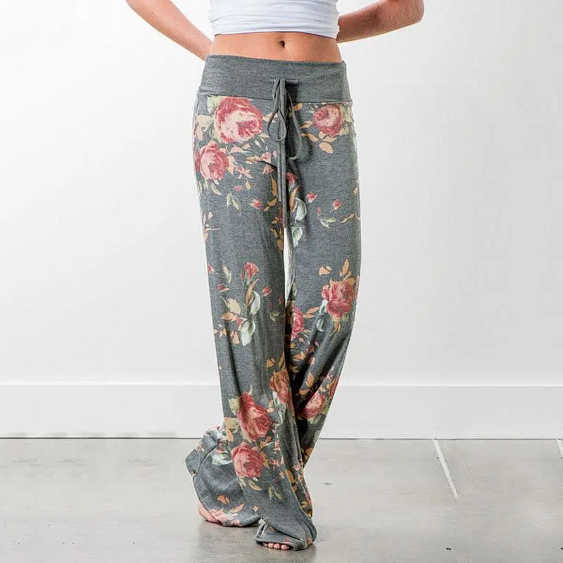 Factory Wholesale Women's Pajama Lounge Pants Floral Striped Polka Dot Print Comfy Casual Stretch Palazzo Bottoms Pants Wide Leg