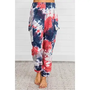 Fashion Women Apparel Cotton Side bigger pockets Waist Full Length Tie Dye Harem Jogger Pants