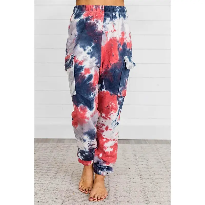 Fashion Women Apparel Cotton Side bigger pockets Waist Full Length Tie Dye Harem Jogger Pants