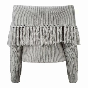 Wholesale Latest Design Womens Fall Thick Knitted Sexy Slash Tassel Sweater