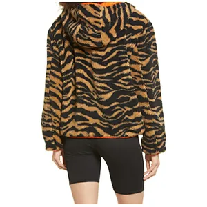 Custom Logo Winter Warm Teddy Coat Fax Fur Outwear Full Zipper Zebra Printing Sherpa Fleece Bomber Jacket