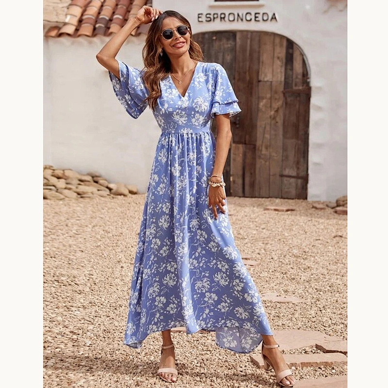 2021 New Allover Floral Asymmetrical Hem A-line Dress