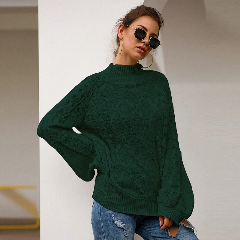 Wholesale New Design Ladies Top Loose Long Sleeve High Neck Yellow Knit Sweater Pullover