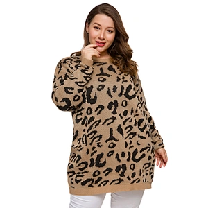 Fashion winter fat Women Pullover Crew Neck Loose Casual Leopard Print Oversize Sweater