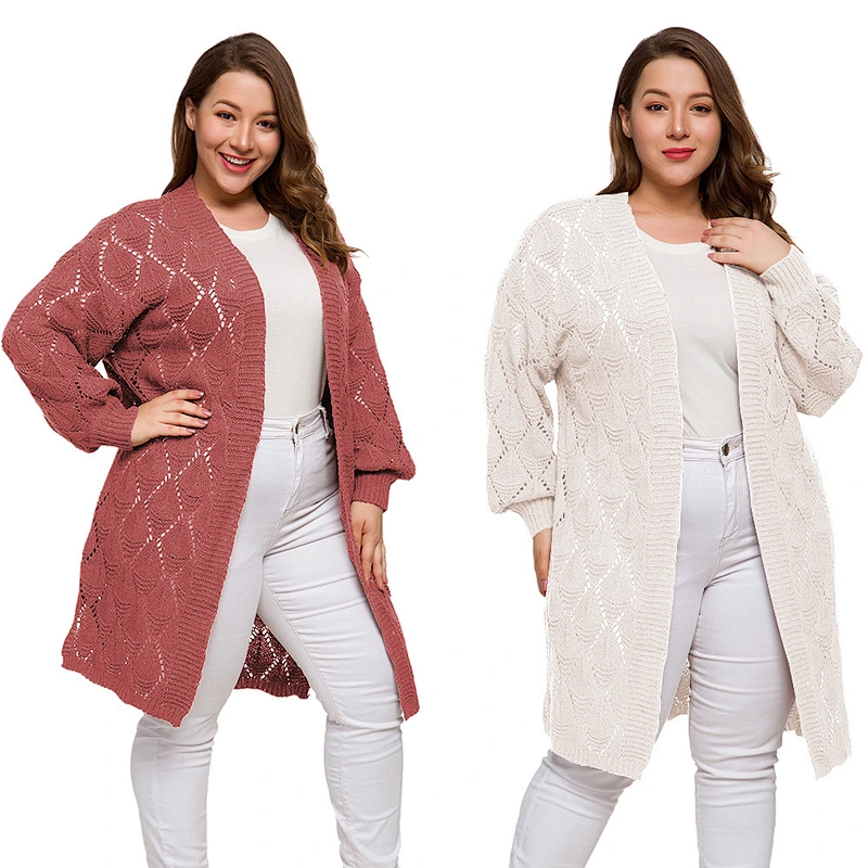 New Autumn Ladies long sweater white Hollow Knitting Women Plus size Cardigan Sweaters