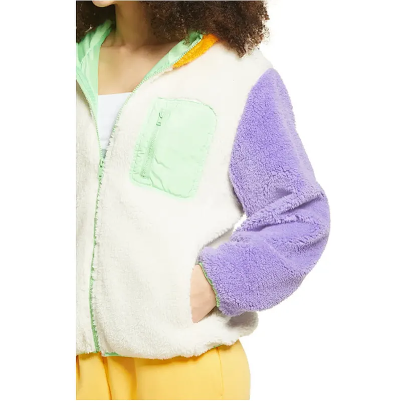 Custom Logo Winter Warm Fax Fur Outwear Full Zipper Solid Color Sherpa Fleece Jacket with Pocket