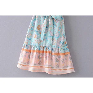 2021 New Allover Floral Print Belt Wrap Dress