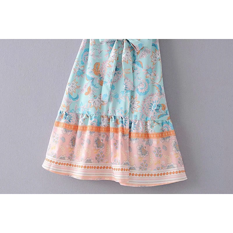 2021 New Allover Floral Print Belt Wrap Dress