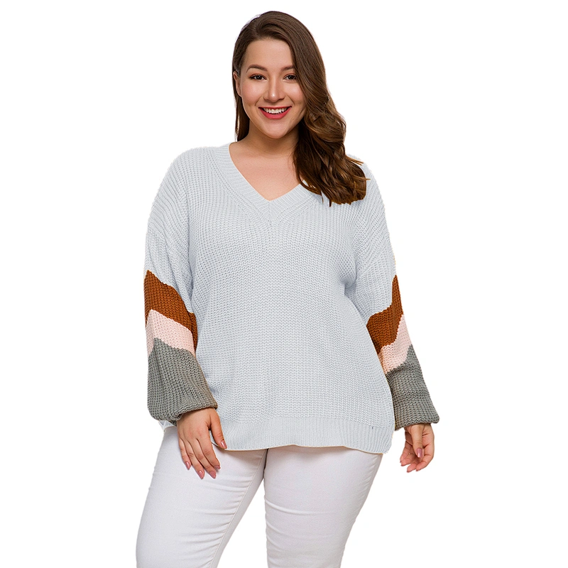 New Women's Knit Jumper V neck long loose 4 color sleeve Bright Color Plus size Sweater