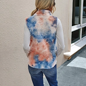 2021 Winter Warm Sleeveless Full Zipper Tie dye Sherpa Fleece Vest