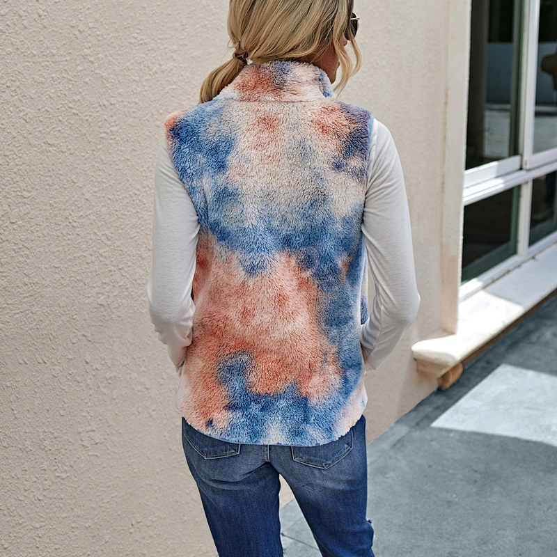 2021 Winter Warm Sleeveless Full Zipper Tie dye Sherpa Fleece Vest