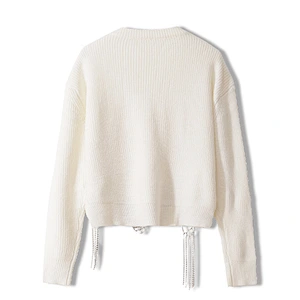 Custom Logo Lady Fashion Vintage Style Loose Knitting Pullover Jumper Lace Beading Knitted Sweater Tops