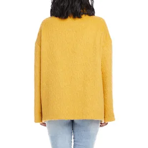 Custom Logo Womens Middle long Solid color Outwear Funnel Neck Button Sherpa Jacket Coat