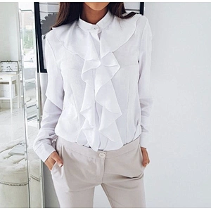 Wholesale Women Chiffon Flounce Shirt Long Sleeve Formal Clothes