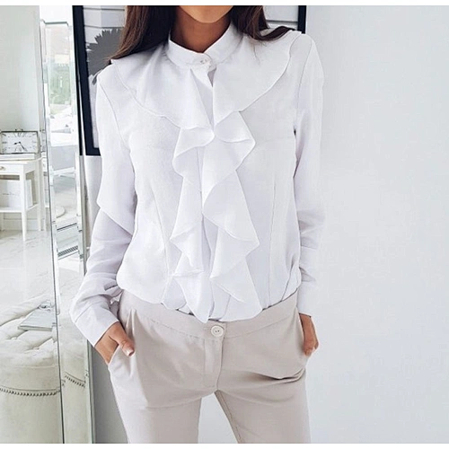 Wholesale Women Chiffon Flounce Shirt Long Sleeve Formal Clothes