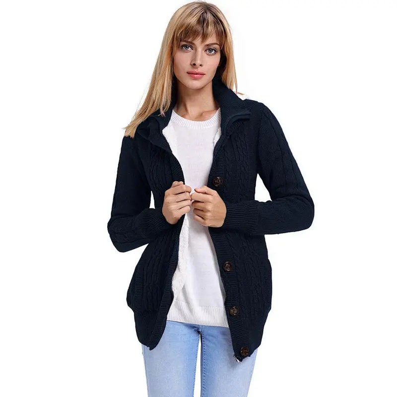 Women's Long Sleeve Button-up Hooded Cardigans Knit Sweater Blouse