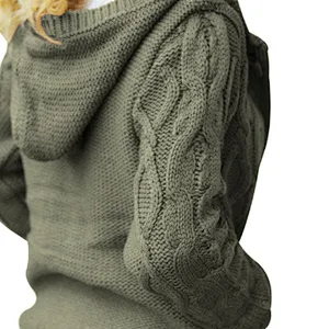 High Quality Fashion Warm Fur Hood Horn Button Sweater Cardigan