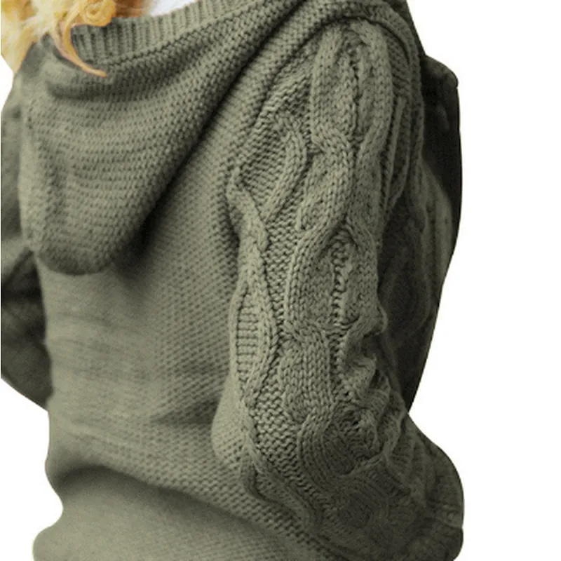 High Quality Fashion Warm Fur Hood Horn Button Sweater Cardigan