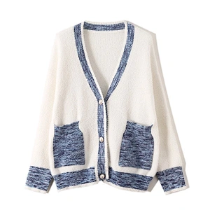 Amazon Hot OEM/ODM Women's Loose Knit Jumper Tops Button Down Front Pocket Knitted Cardigan Sweater