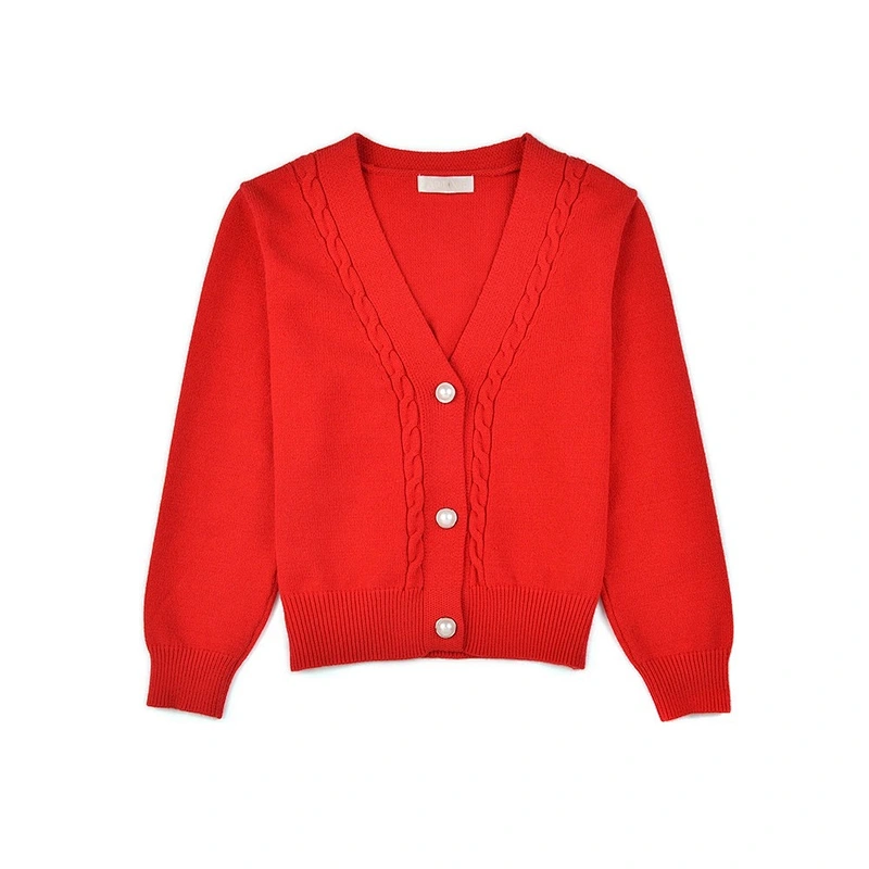 Amazon Hot Selling Women's Long Sleeve Button-up V-Neck Knitting Crop Sweater Cardigan